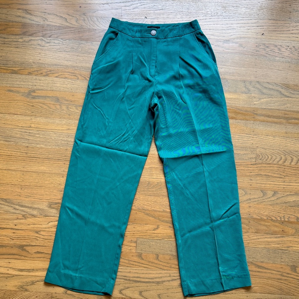 IKKS WOMEN’S EMERALD BLUE FLOWING TENCEL TROUSERS size XSmall
